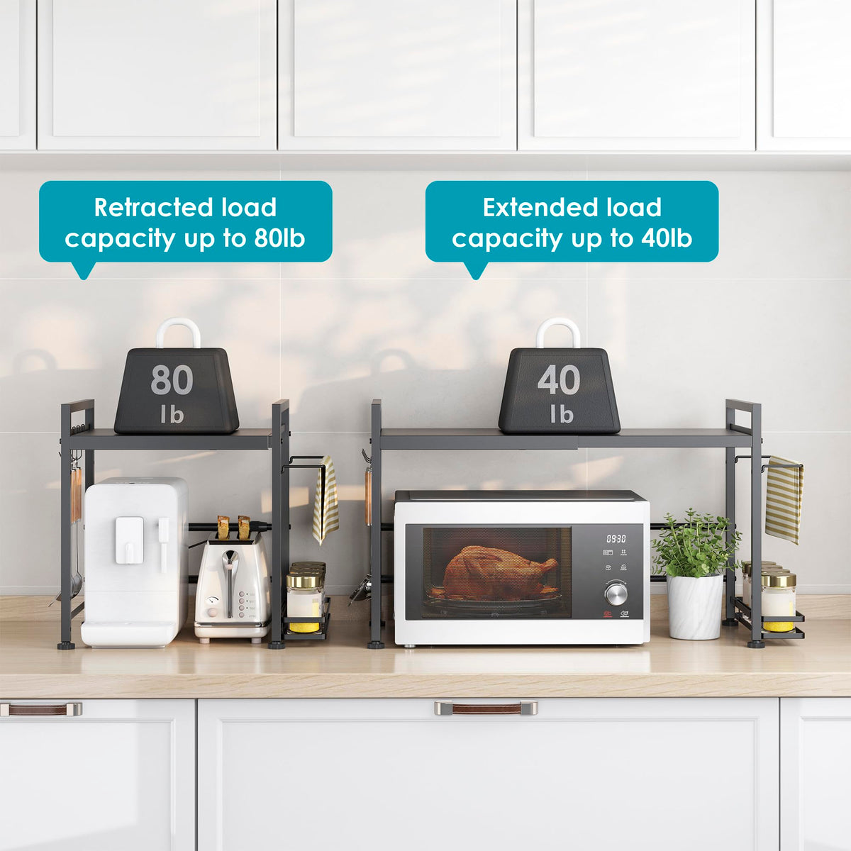DOLALIKE microwave stand durable carbon steel construction supports heavy items.