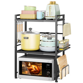 DOLALIKE microwave stand front view showing space-saving, expandable design.