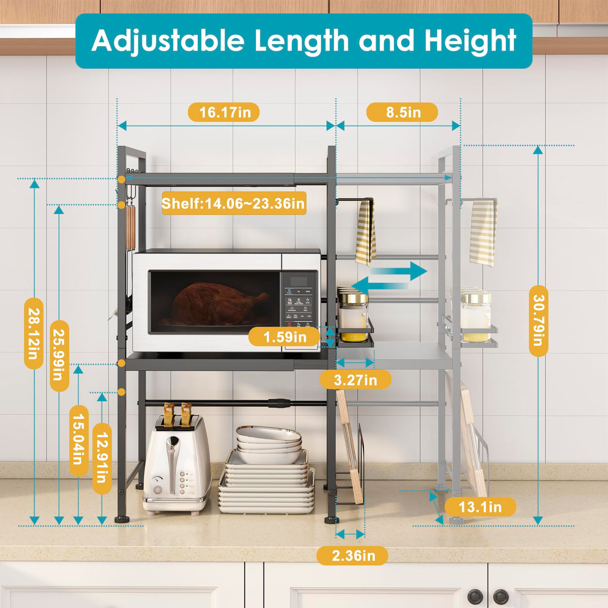 DOLALIKE microwave stand height-adjustable design fits tall counter appliances.