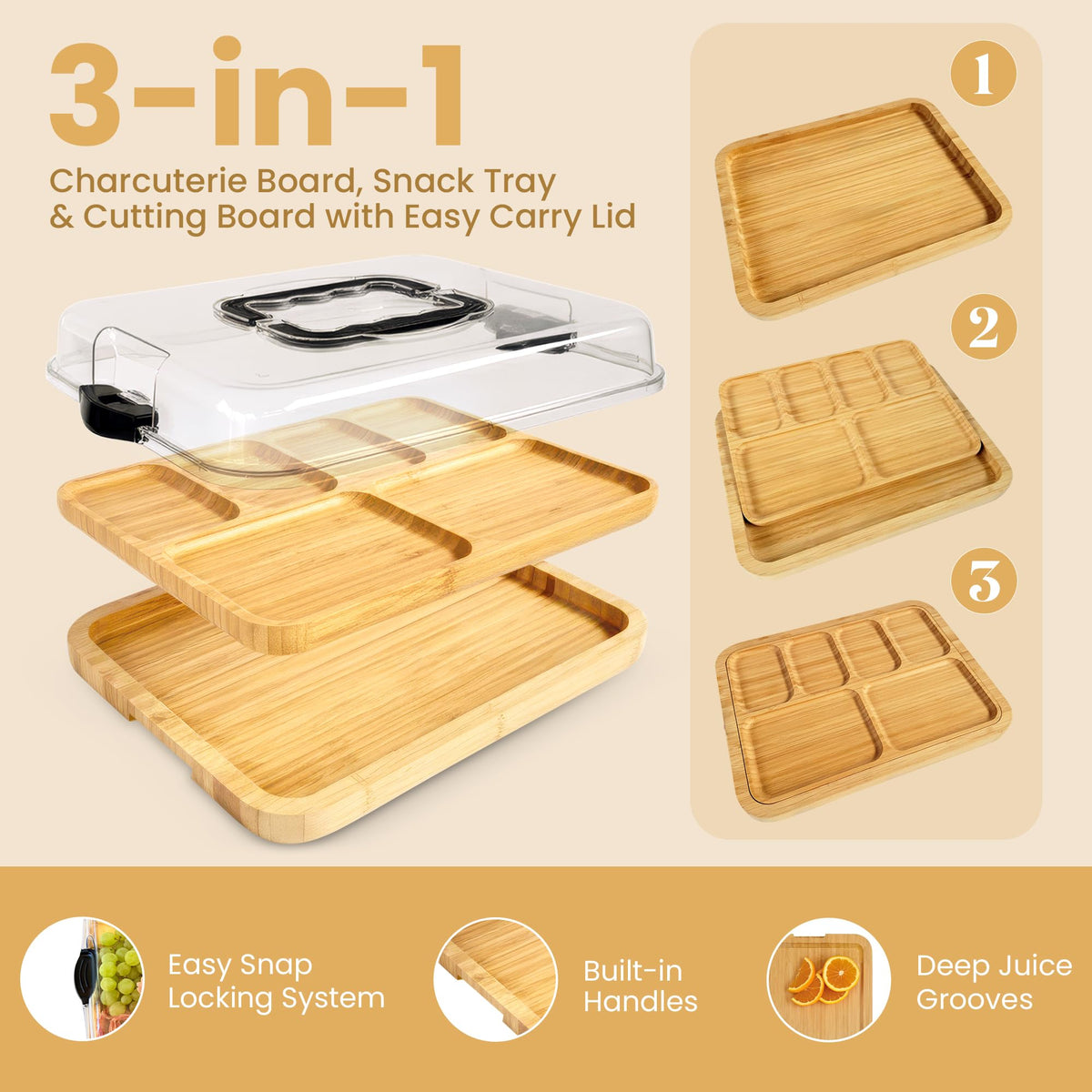 Dolce Casa 3-in-1 design lets you prep, serve, and store.