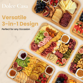 Board supports double use as a prep surface and serving tray.