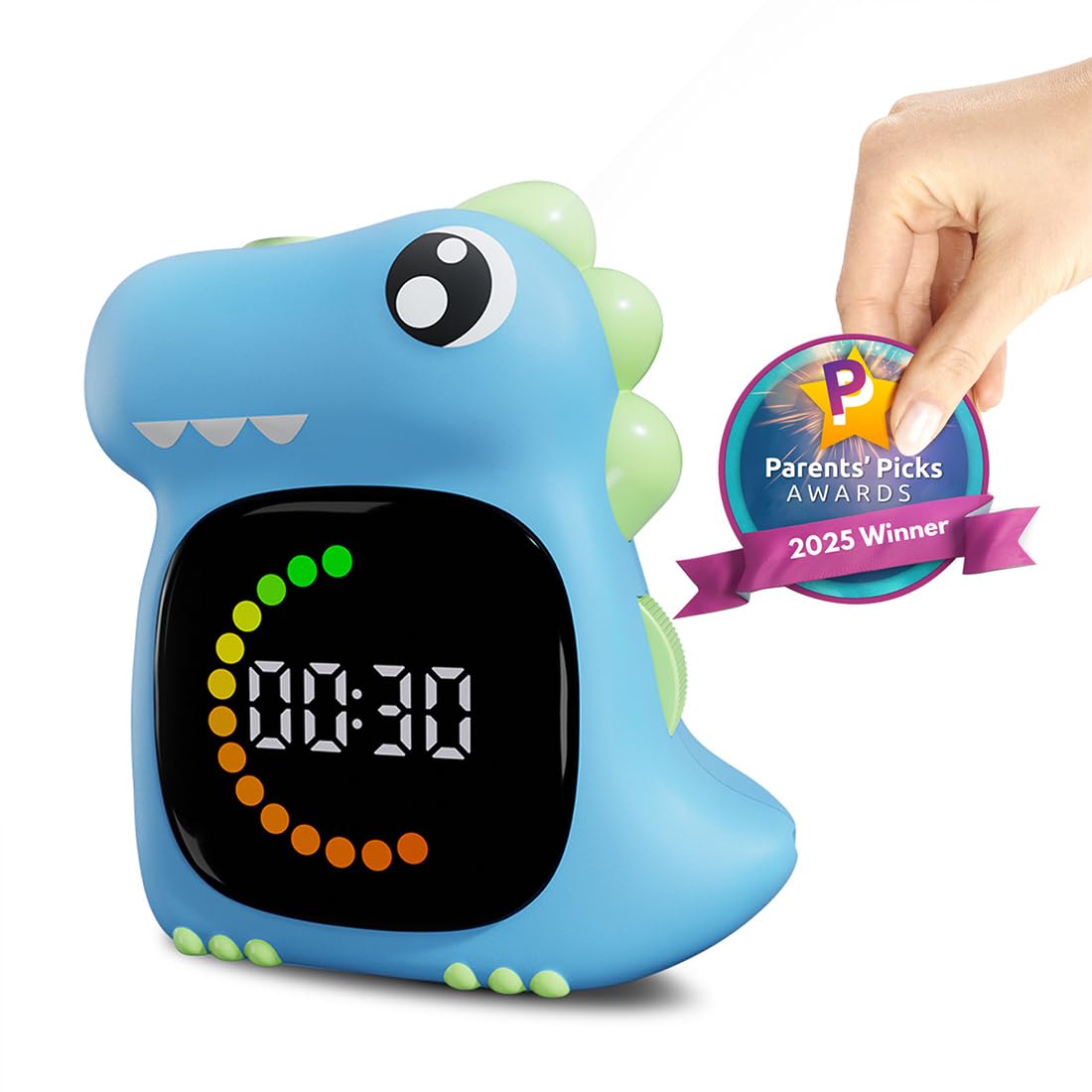 DoliWish dinosaur timer front view with colorful progress bars for focused learning.