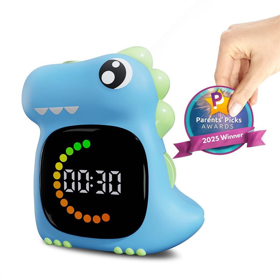 DoliWish dinosaur timer front view with colorful progress bars for focused learning.