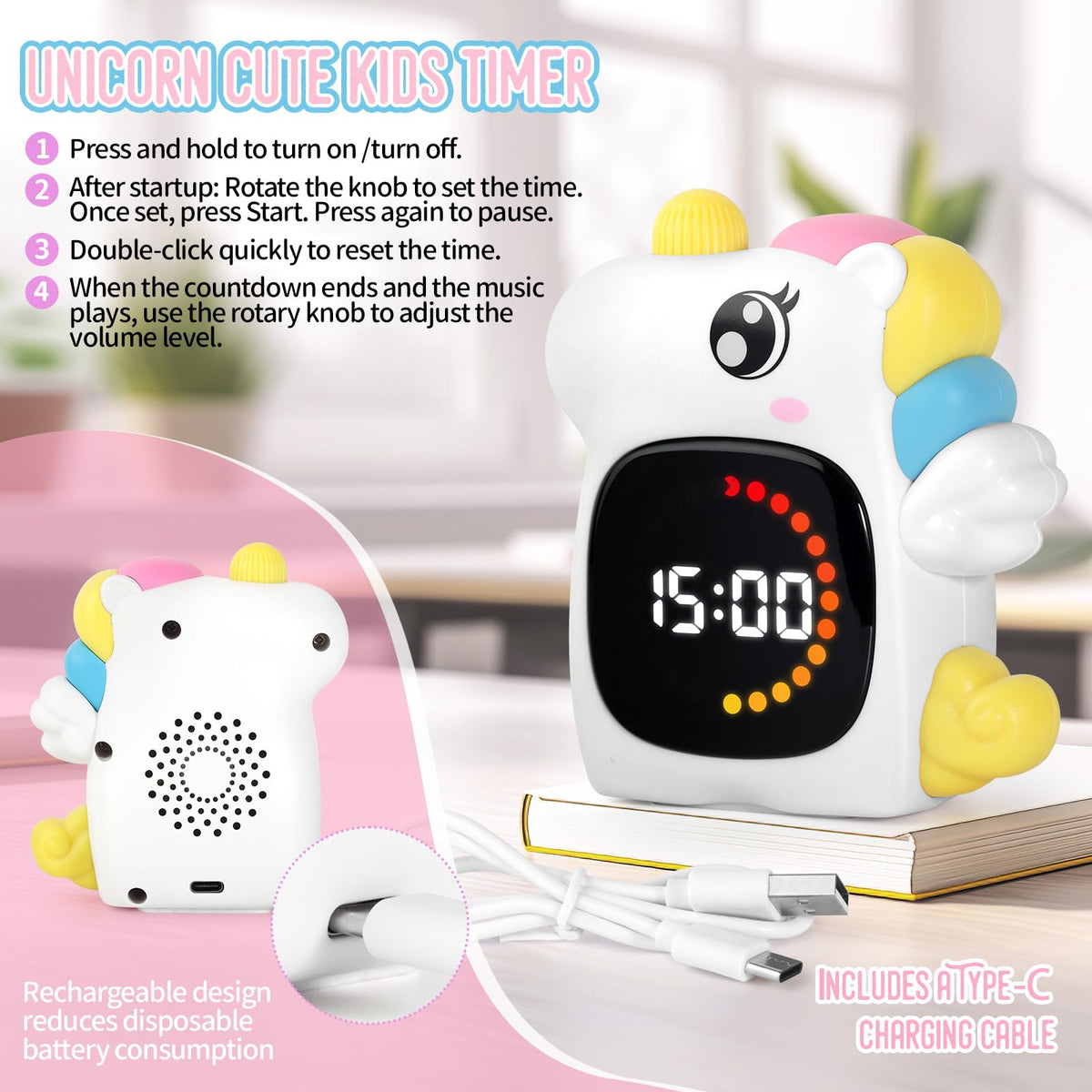DoliWish rechargeable battery timer with USB charging port for daily use.