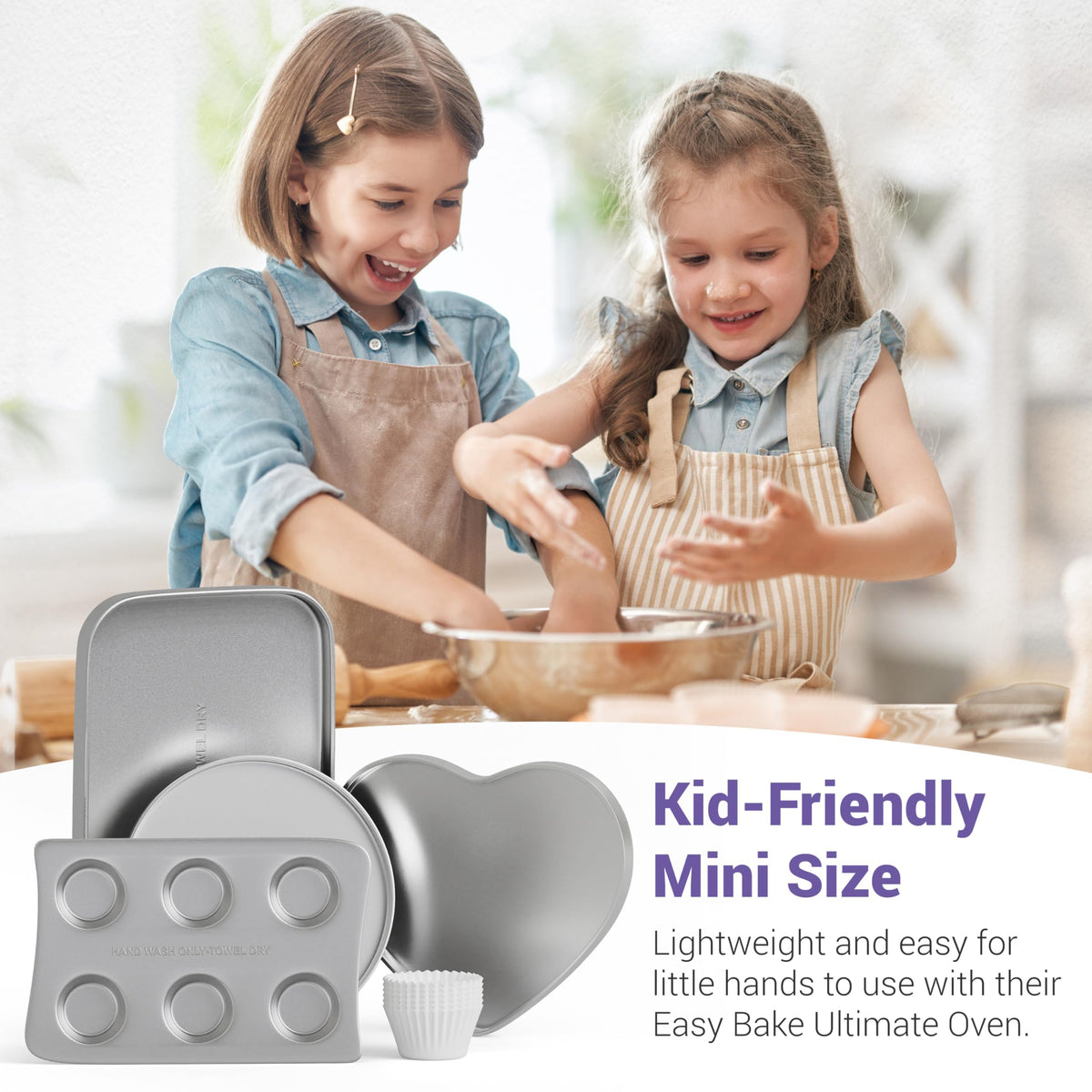 Doll Buddies heart pan adds cute shapes for imaginative baking moments.