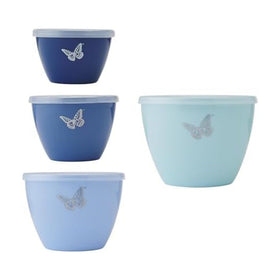 Dolly Parton Prep Bowl 1-cup with blue butterfly design for precise measuring.