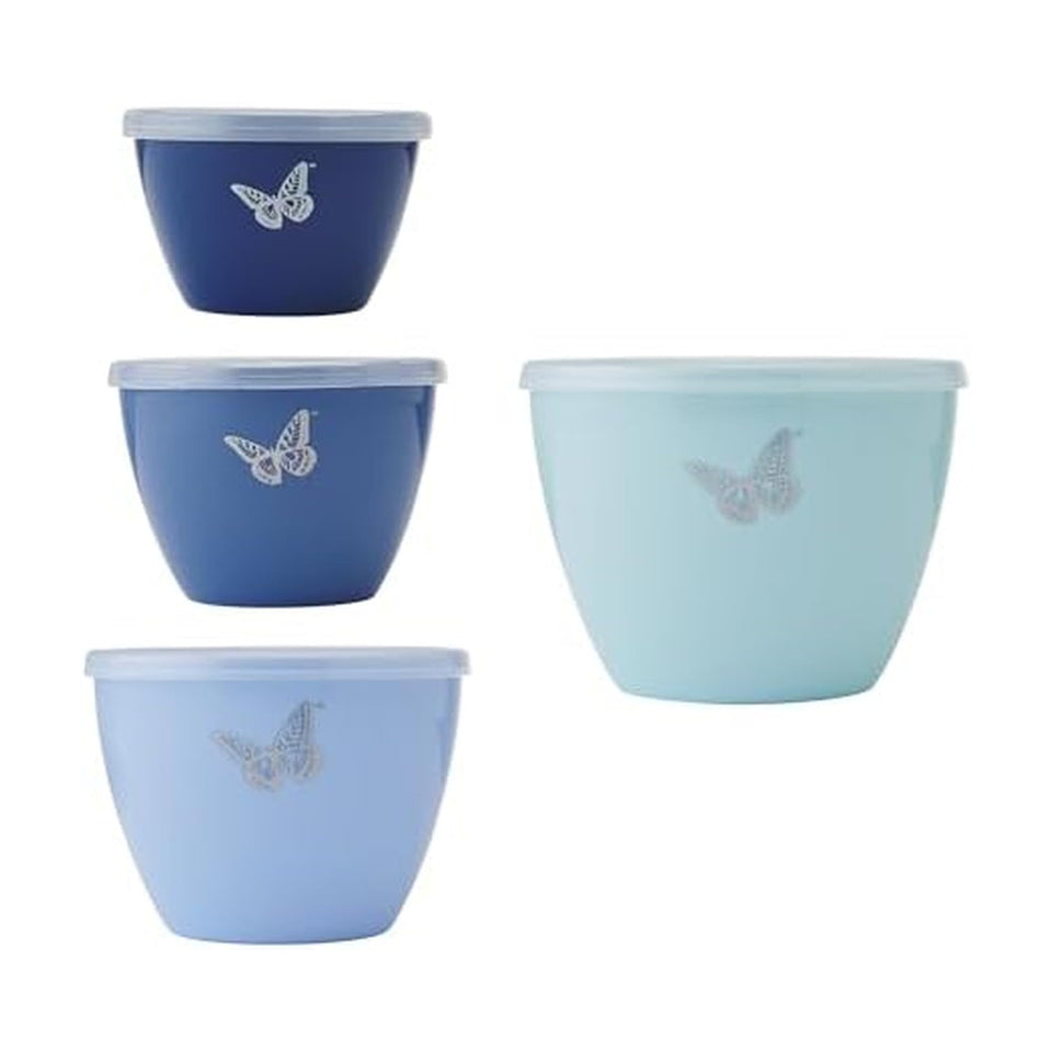Dolly Parton Prep Bowl 1-cup with blue butterfly design for precise measuring.