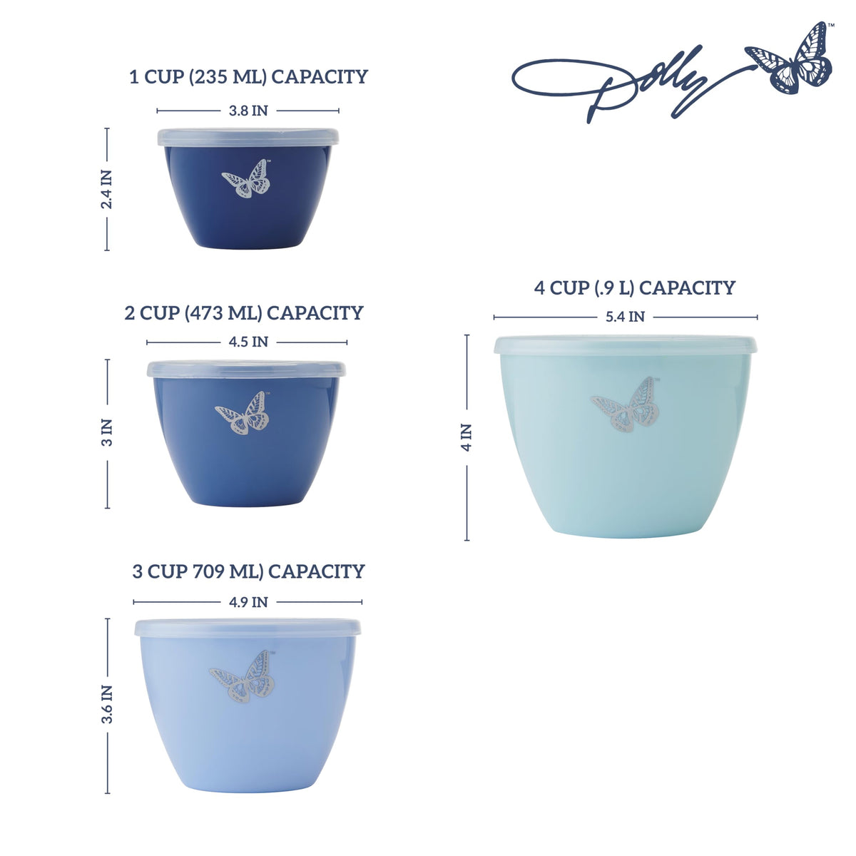 Dolly Parton Prep Bowl 2-cup with butterfly motif for quick mixing.
