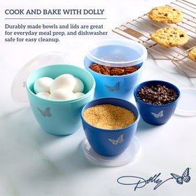Dolly Parton Prep Bowl 3-cup with butterfly design for marinating and portioning.