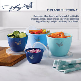 Dolly Parton Prep Bowl lid showing airtight design for fridge storage.