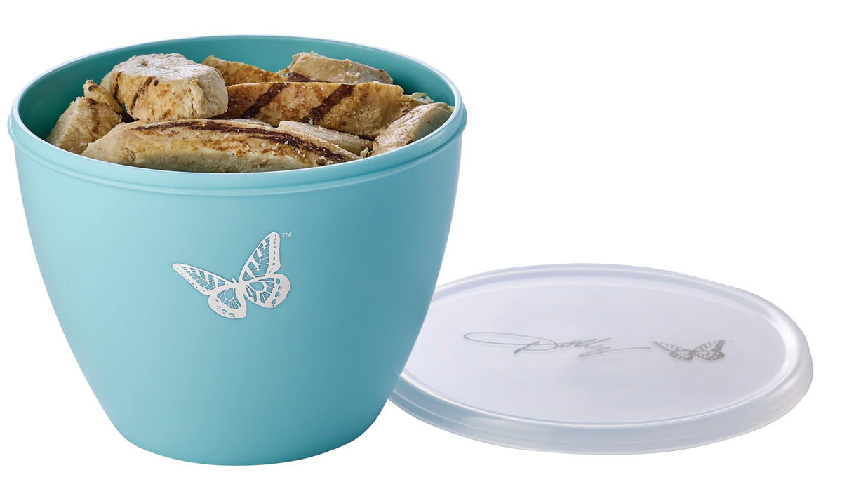 Dolly Parton Prep Bowl blue butterfly design adds cheerful kitchen style.