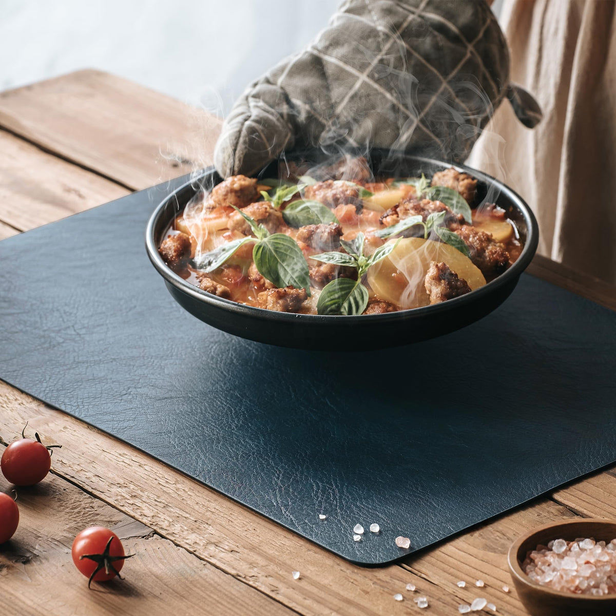 DOLOPL placemats feature premium PU leather for durable, long-lasting dining protection.