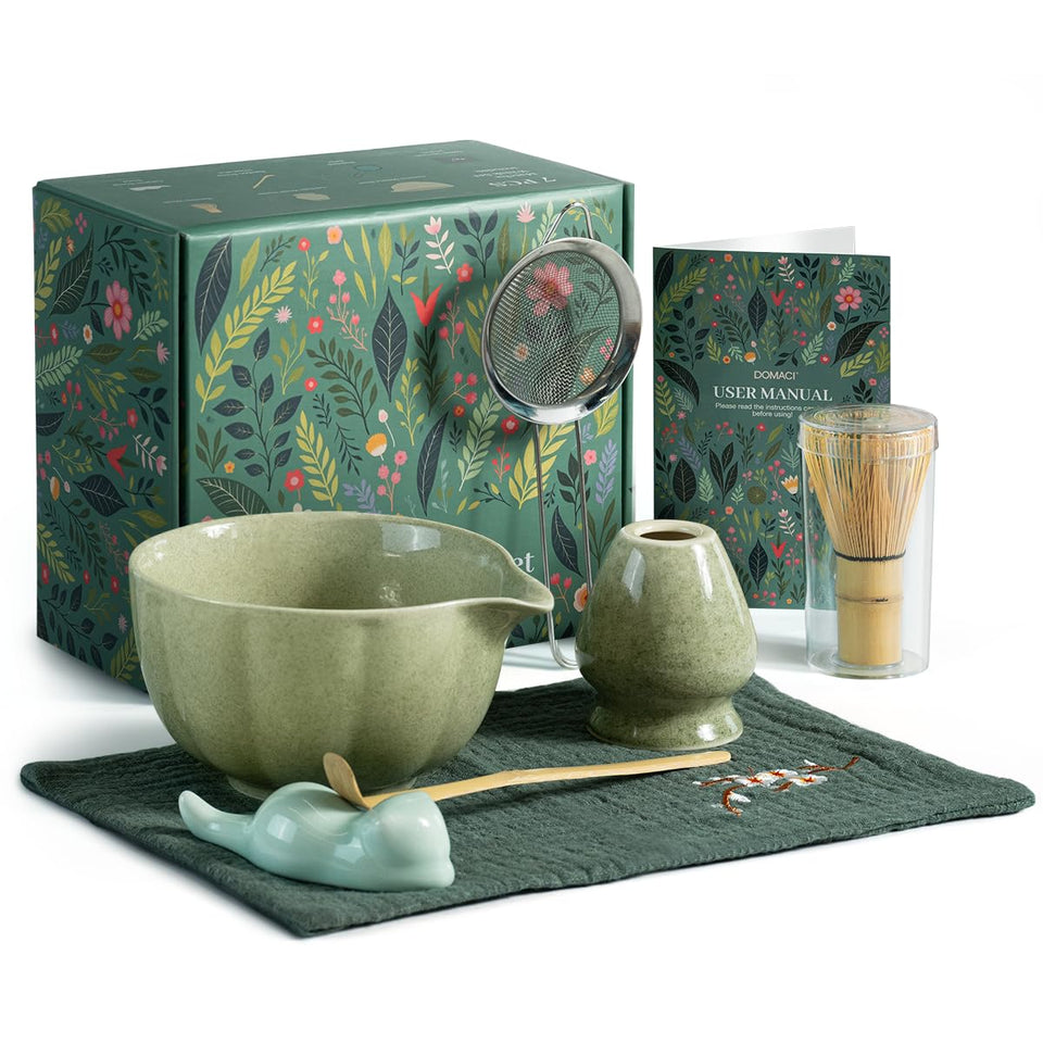 Domaci matcha whisk set with petal-inspired bowl for smooth, foam-free whisking