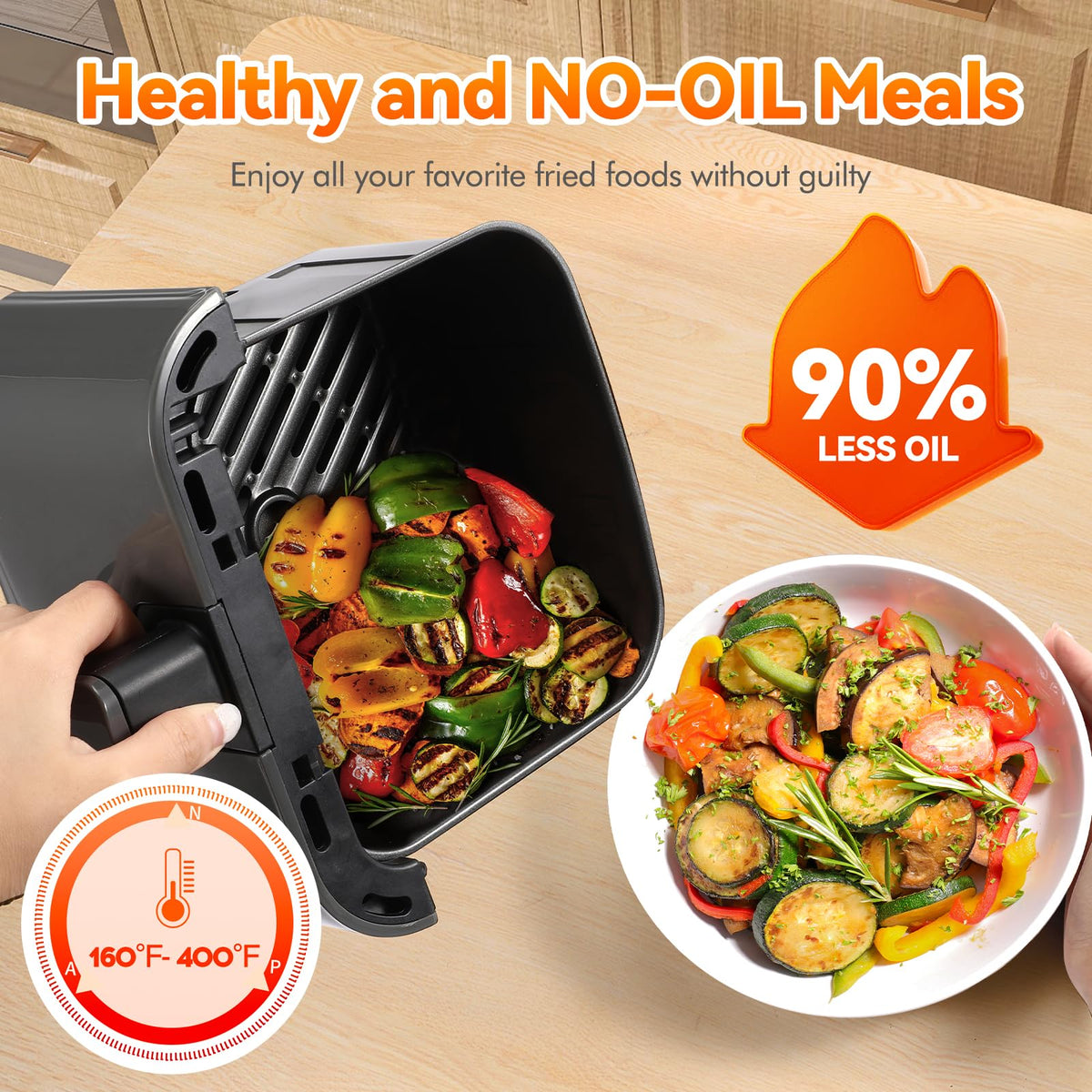 DOMEM 3 Qt air fryer compact design on a counter, fits tight spaces.