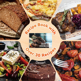 DOMEM 3 Qt air fryer recipe book included, inspires tasty low-oil ideas.