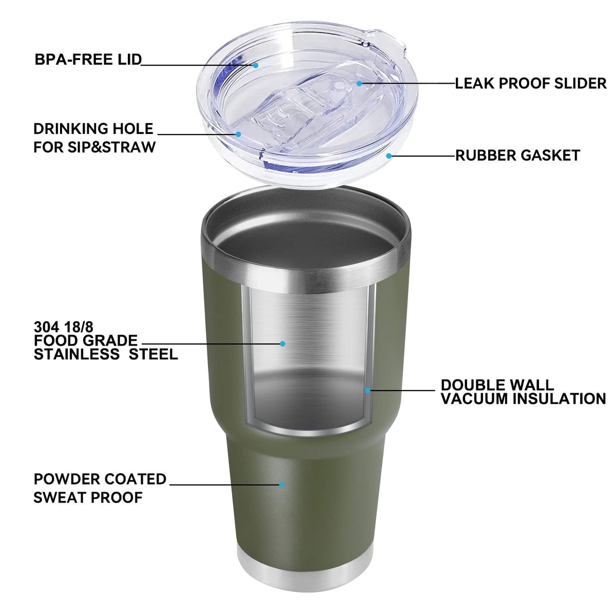 DOMICARE 30 oz tumbler insulated for 8 hours hot or 16 hours cold
