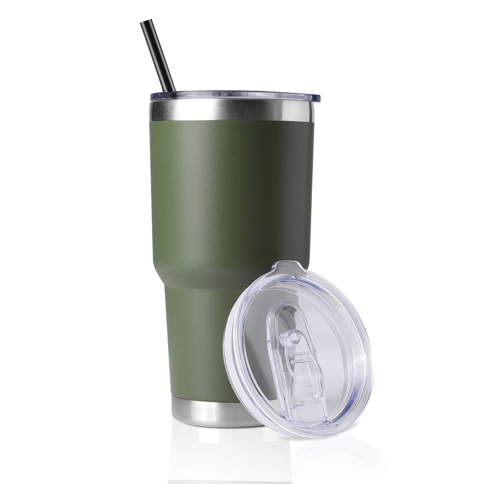 DOMICARE 30 oz tumbler army green with lid and straw for spill-free travel