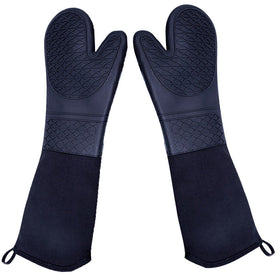 DoMii extra-long silicone oven mitts with non-slip grip for safe handling of hot pans