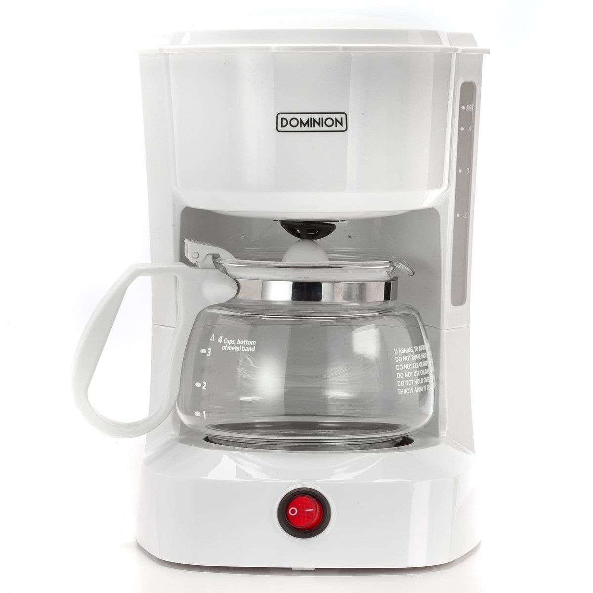 Dominion 4-Cup coffeemaker front view highlighting compact design for small spaces