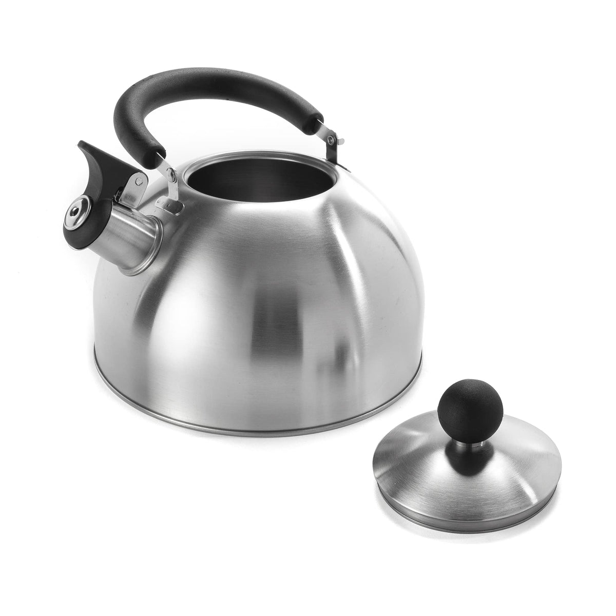 Dominion kettle with brushed satin finish adds kitchen style and durability.