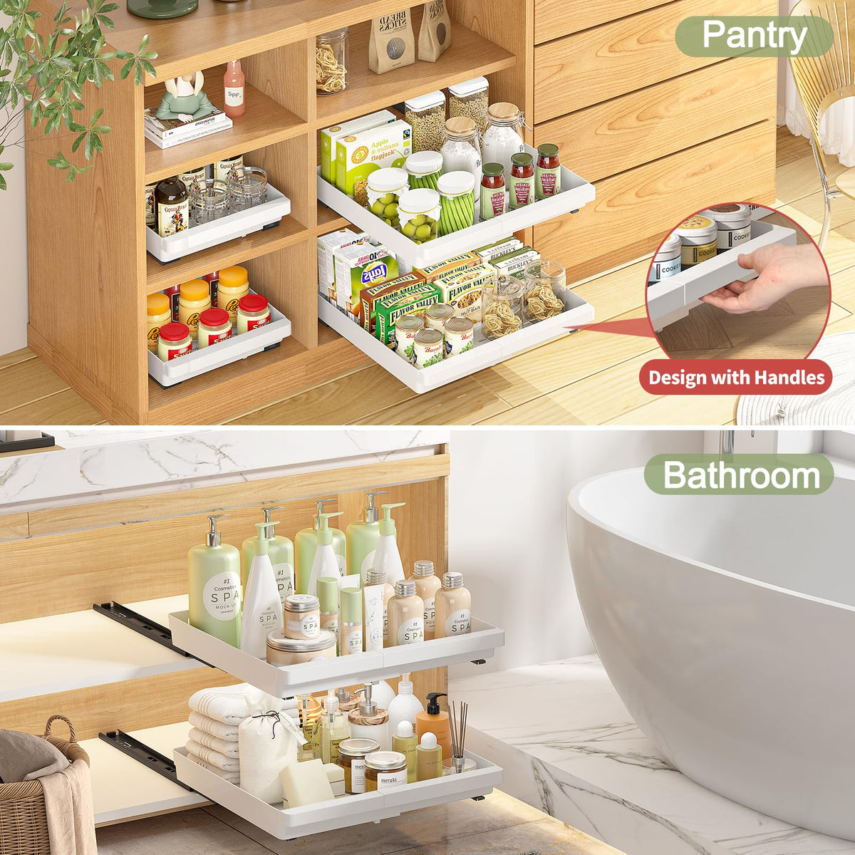 DOMNIU under-sink pull-out drawer storage in white for clutter-free space
