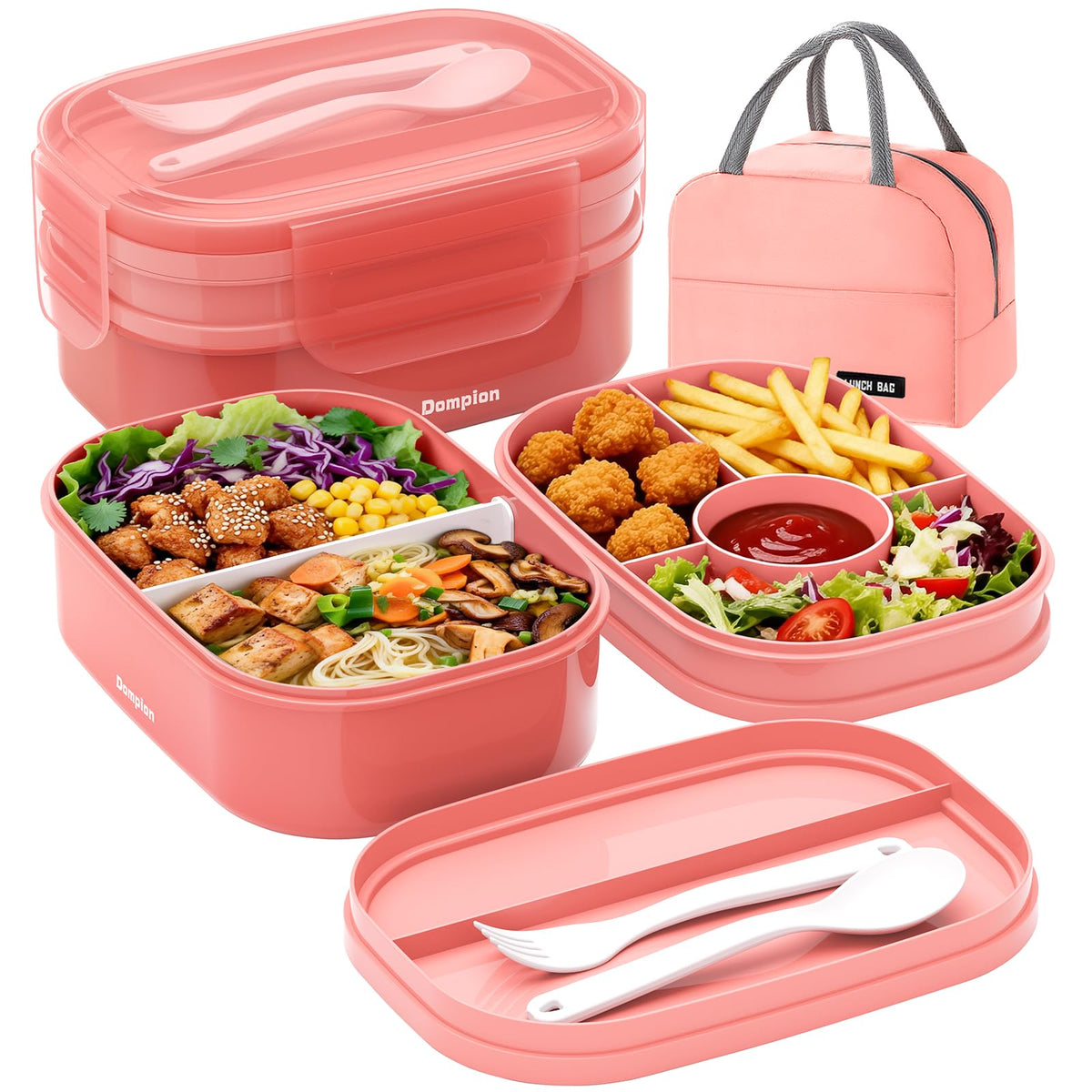 Dompion 2-layer bento top layer with four compartments, ideal for organized school lunches