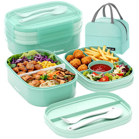 Dompion 2 Layers Bento Box top compartments keep meals organized for school lunches.