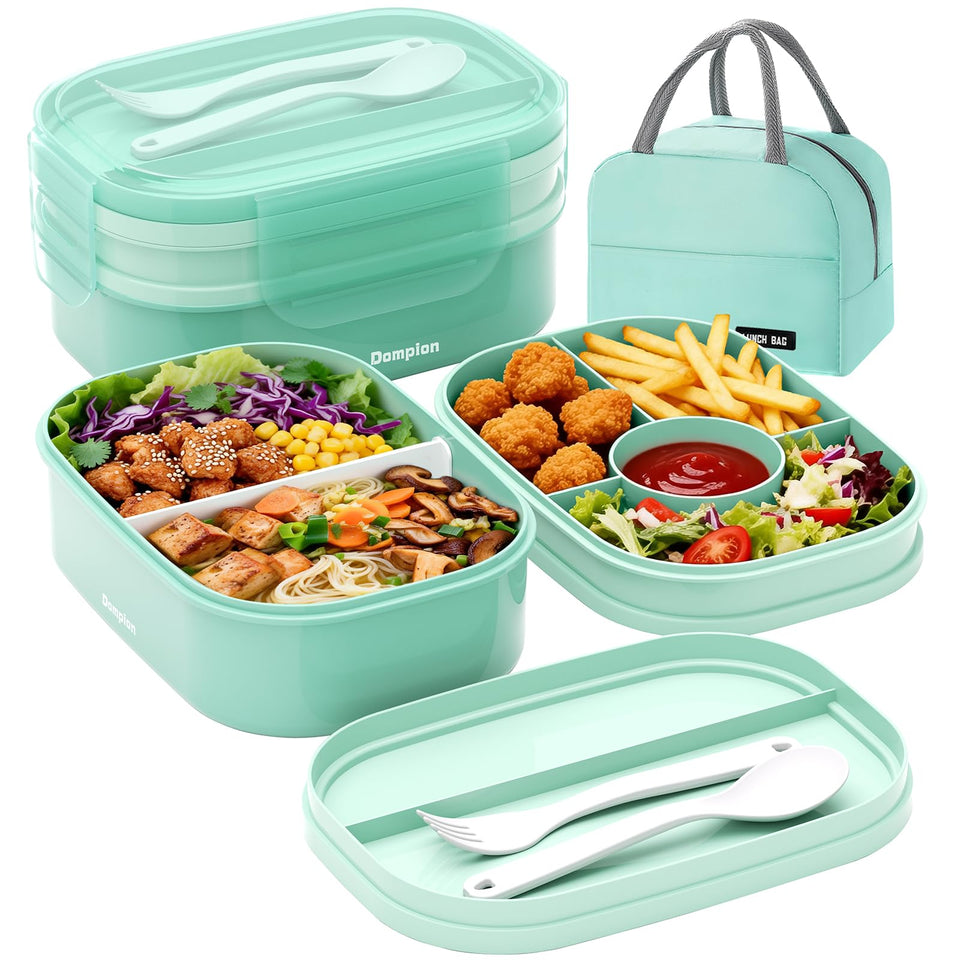 Dompion 2 Layers Bento Box top compartments keep meals organized for school lunches.