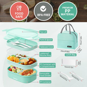 Dompion Bento Box stackable design saves space in bags and fridges.