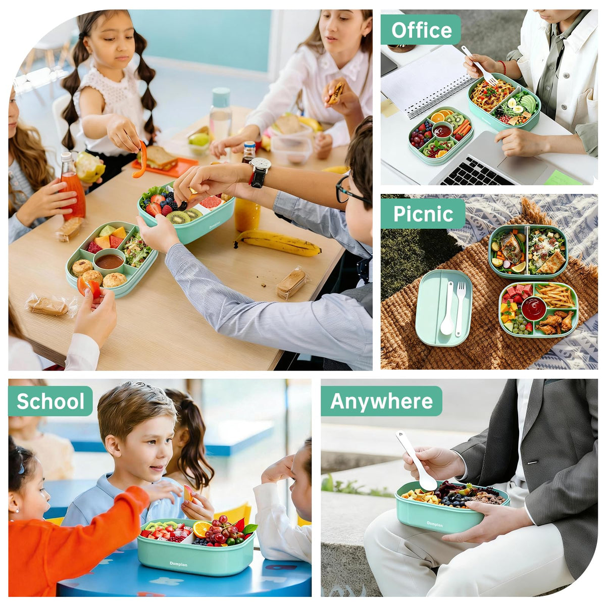 Dompion Bento Box with included utensils enhances on-the-go meals.