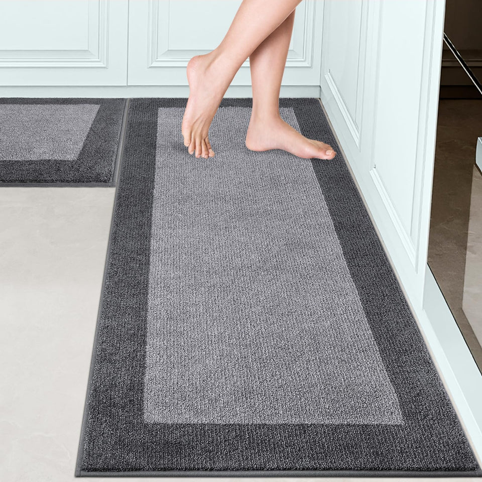 DOMUSTEX kitchen rug absorbent keeps spills absorbed for a cleaner floor.