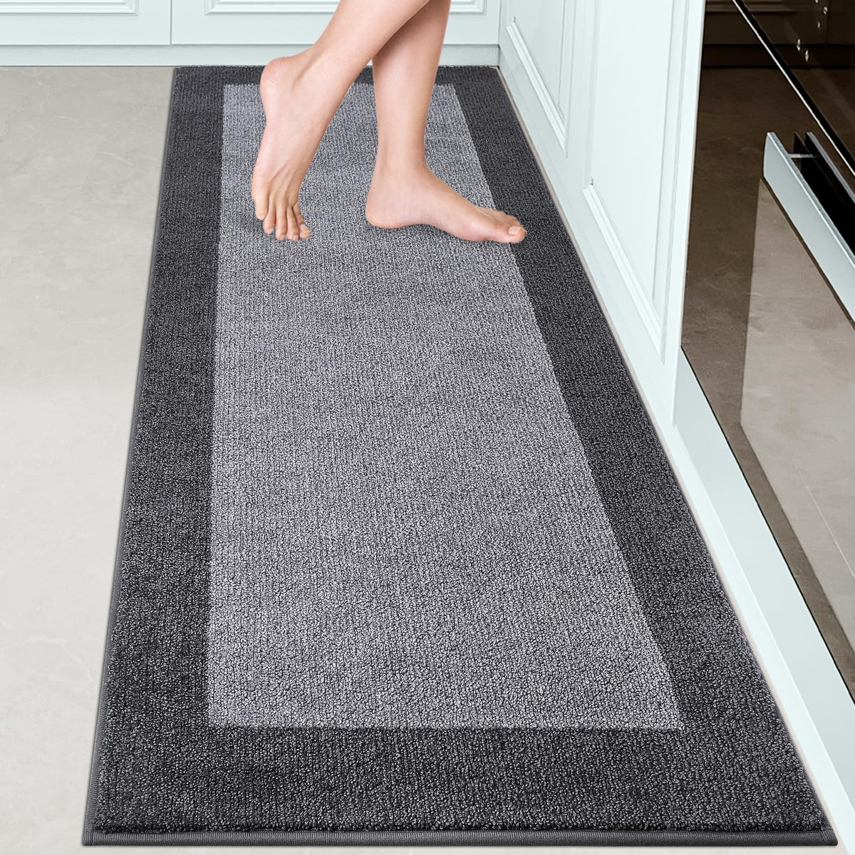 DOMUSTEX machine-washable kitchen rug 24x70 offers durable comfort and spill absorption.