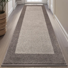 DOMUSTEX machine-washable kitchen rug in roll packing for easy storage.