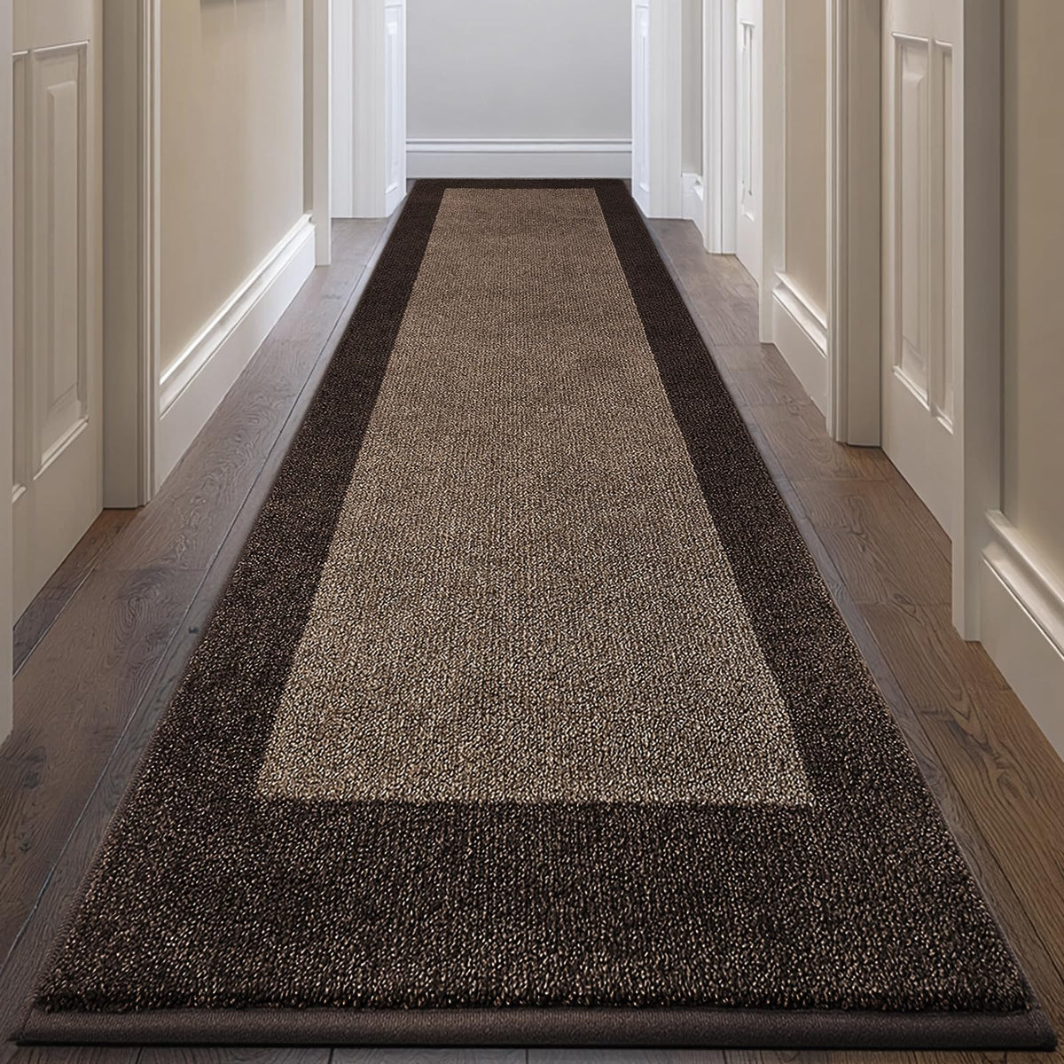 DOMUSTEX machine-washable runner rug in kitchen, easy to clean and absorb spills.