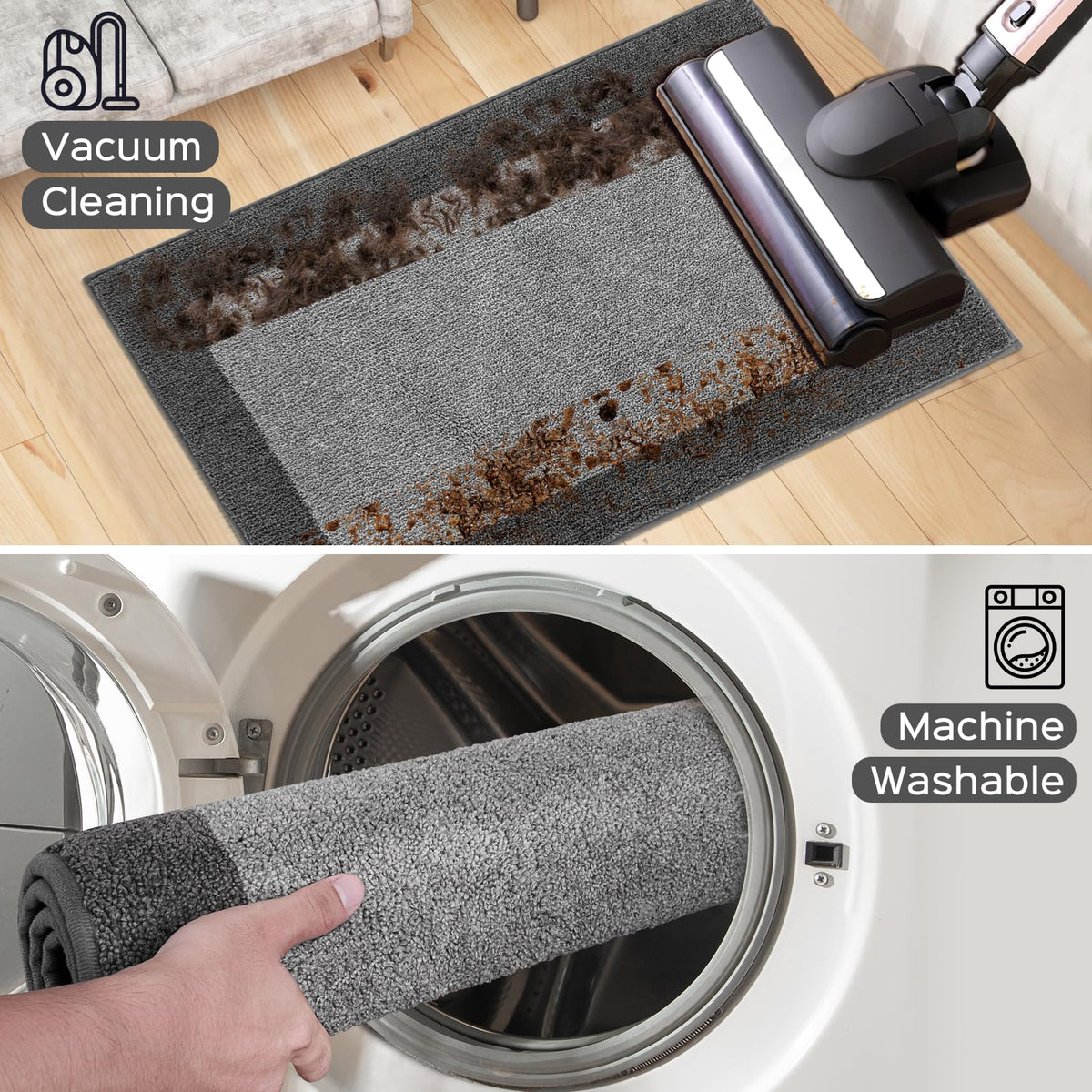 DOMUSTEX versatile rug suited for kitchen, living room, hallway and entryways.