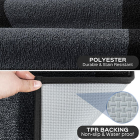 DOMUSTEX non-slip backing detail adds grip on hard floors for safety.