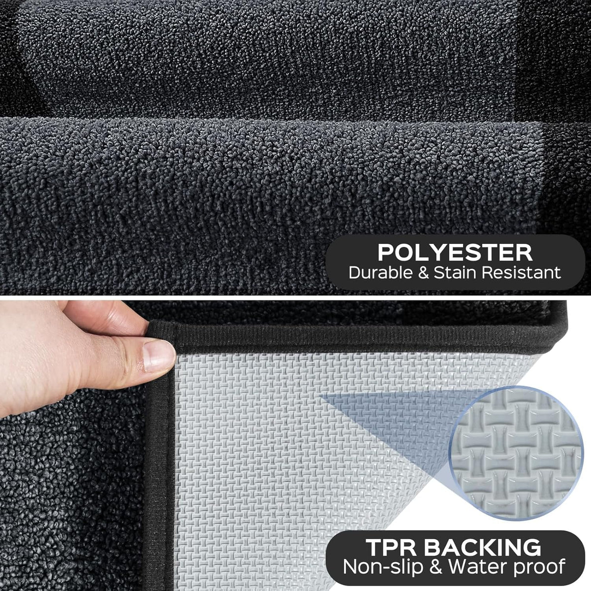 DOMUSTEX non-slip backing keeps the rug securely in place.