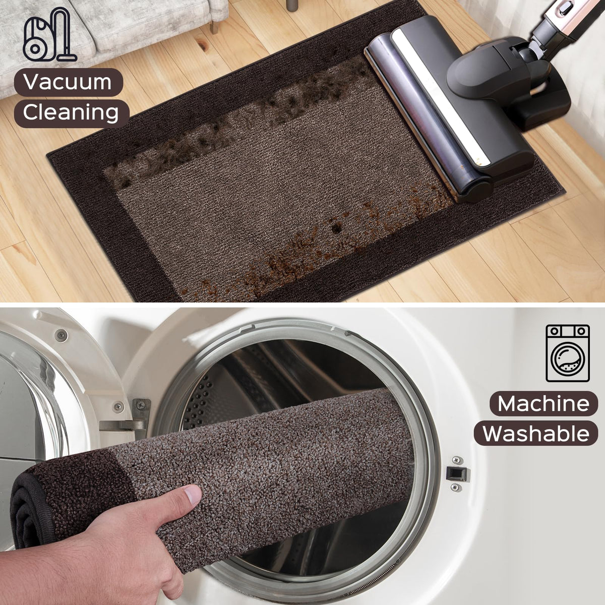 Domustex roll-packed kitchen rugs ship compactly for easy storage.