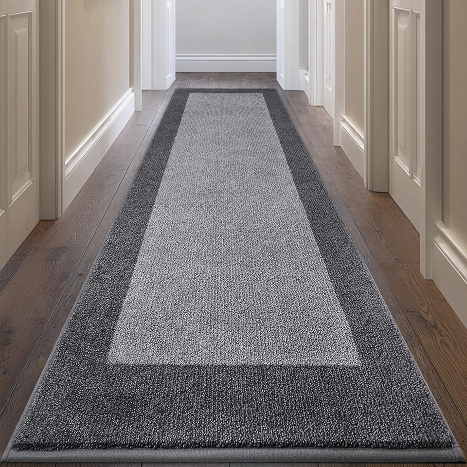 DOMUSTEX runner rug unrolled, showcasing soft underfoot comfort in a hallway.