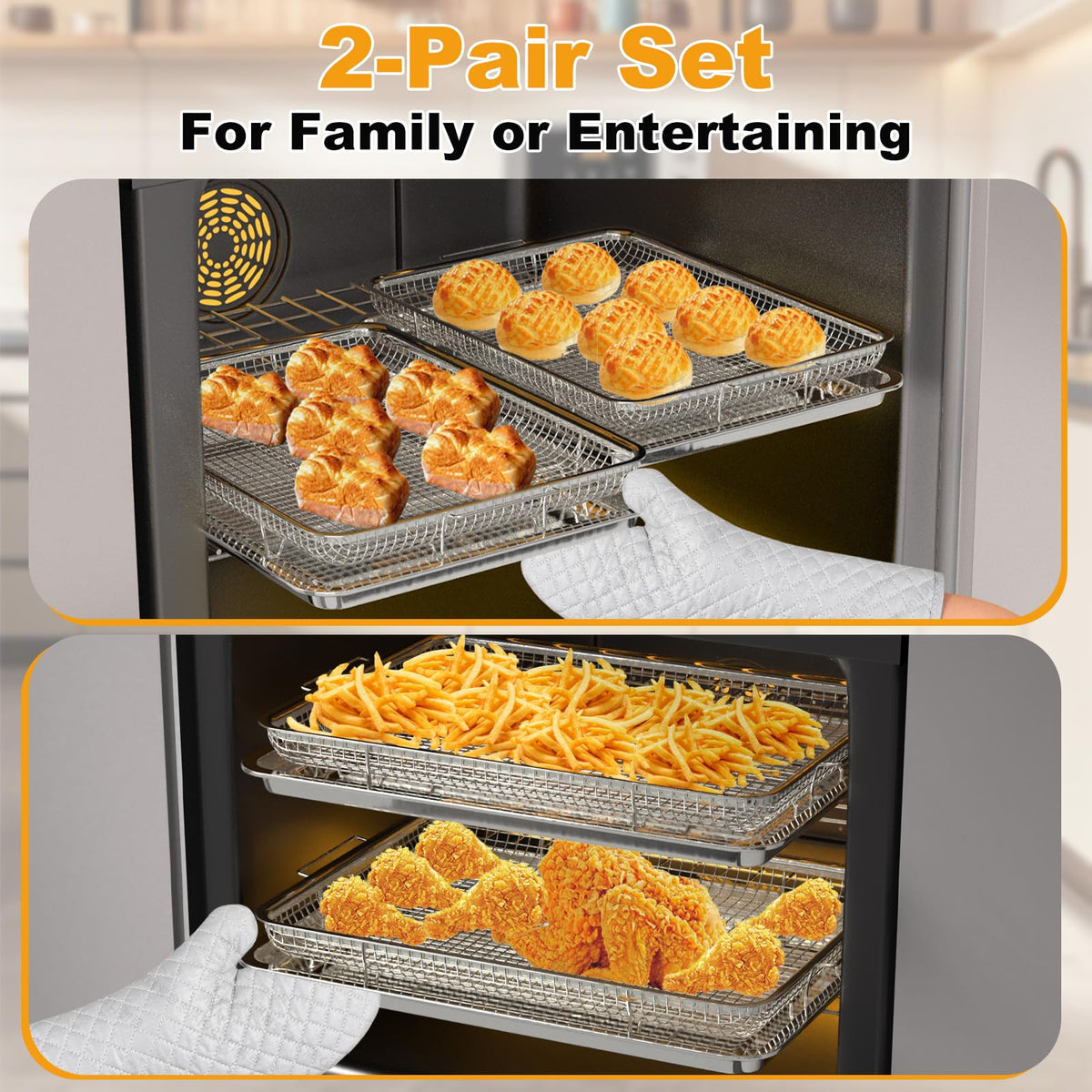DONGULI air fryer basket easy-clean stainless steel for quick cleanup.