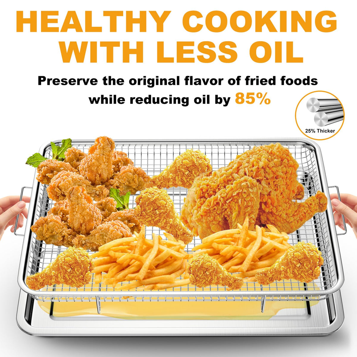 DONGULI air fryer basket-oven with stainless tray for easy cleanup.