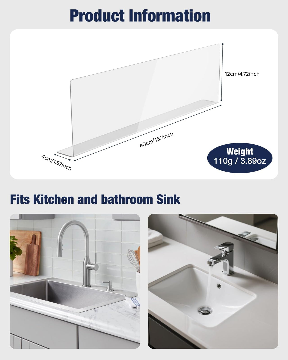 Donkiyana acrylic sink splash guard adhesive-tape-install enables quick placement on counters.
