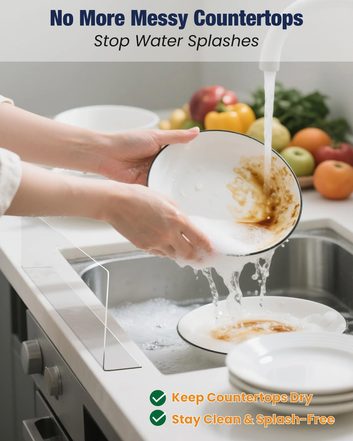Donkiyana acrylic sink splash guard mounted-on-countertop demonstrates quick, tool-free installation.