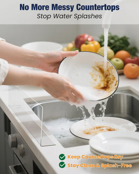 Donkiyana acrylic sink splash guard mounted-on-countertop demonstrates quick, tool-free installation.