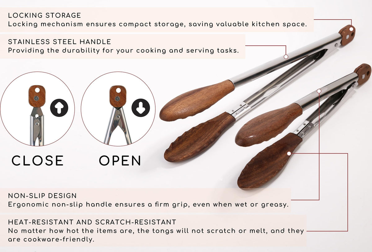 Donxote 9-inch salad-serving tongs with walnut tips for delicate tossing