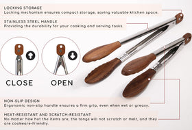 Donxote 9-inch salad-serving tongs with walnut tips for delicate tossing
