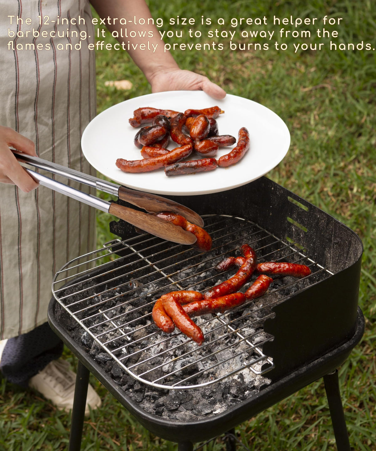 Donxote wood-tip tongs with natural walnut tips for cookware safety