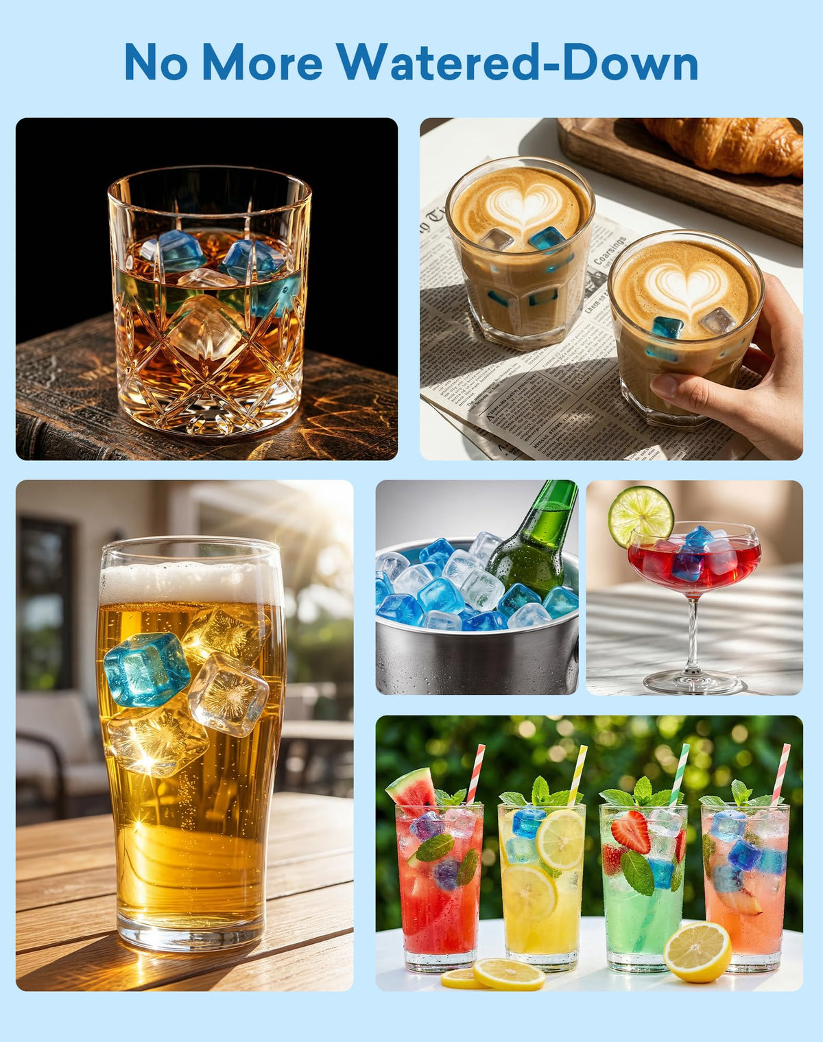 Dooeant ice cubes for party hosts keep drinks at optimal temperature.