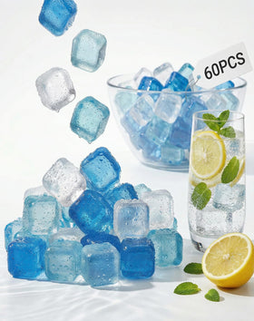 Dooeant reusable ice cubes in a 60-pack cooling drinks without dilution.