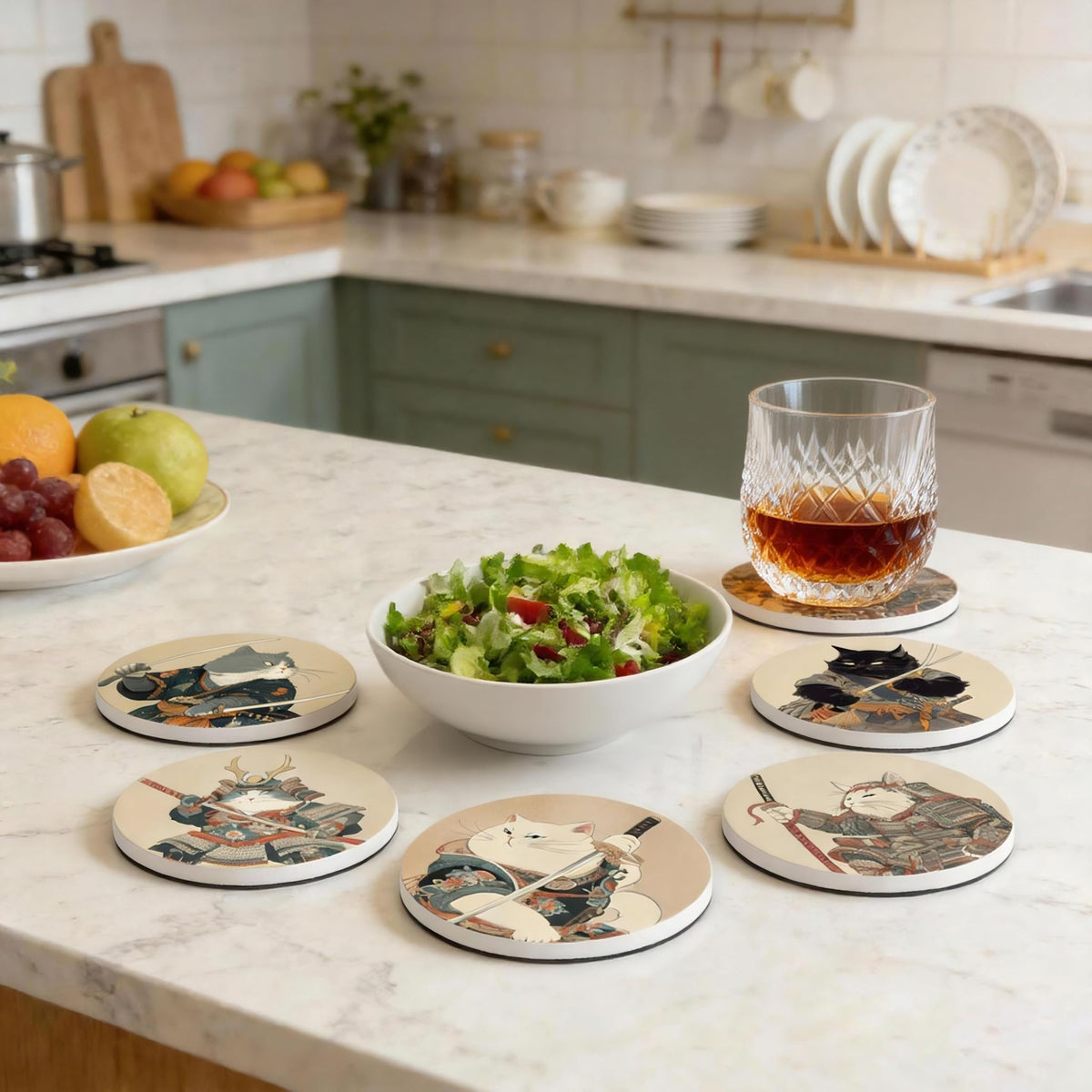 Dooke coasters iron holder keeps the set tidy and accessible.